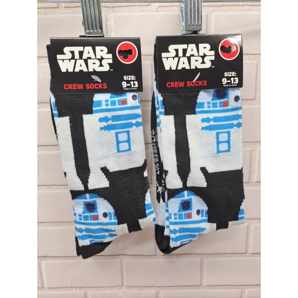 2 Pair, Disney Star Wars R2-D2‎ Droid Novelty Crew Socks 9-13, NWT
